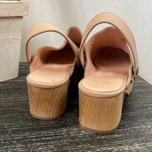 J Crew Pale Pink Leather Convertible Wood Heel Studded Rivet Trim Clog Shoes 7 - Picture 3 of 9
